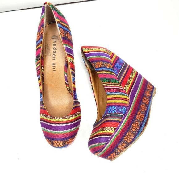 Madden Girl Craftty Colorful Boho 6" Wedge Platform Shoes size 7 - Picture 1 of 9